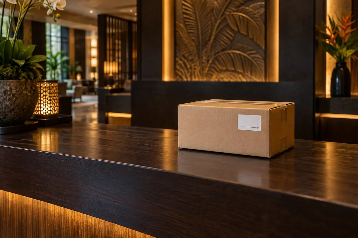 Neutrales Paket an der Hotelrezeption